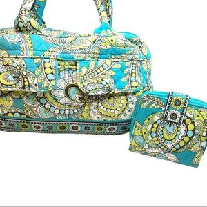 Vera Bradley Women’s Retired Peacock Patterned Purse & Mini Zip Wallet